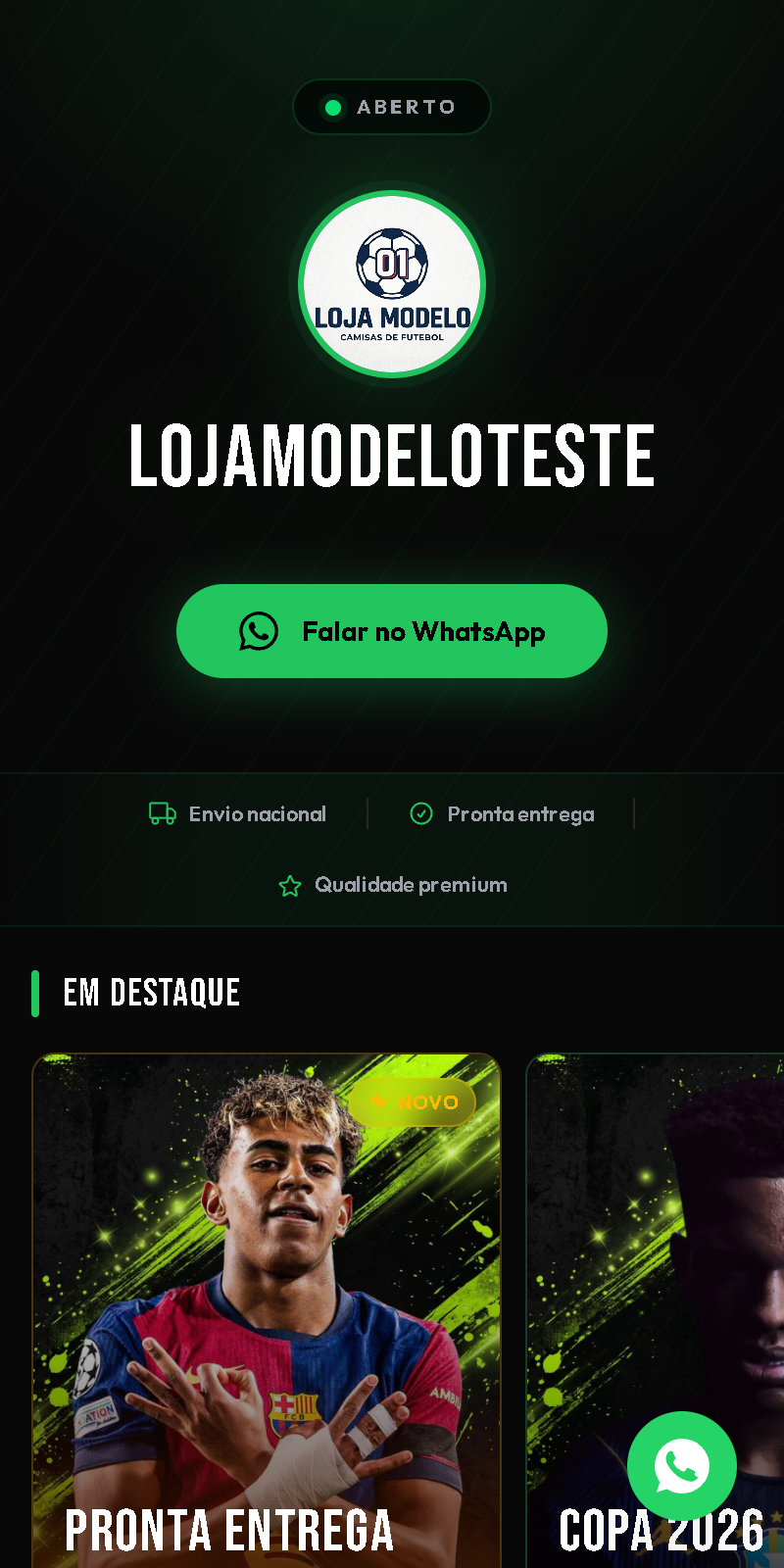 Tela inicial do catálogo do lojista